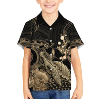 Gold Aloha Hawaii Family Matching Summer Maxi Dress and Hawaiian Shirt Snorkeling With Sea Turtle Polynesian Pattern LT14 Son's Shirt Gold - Polynesian Pride