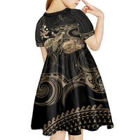 Gold Aloha Hawaii Kid Short Sleeve Dress Snorkeling With Sea Turtle Polynesian Pattern