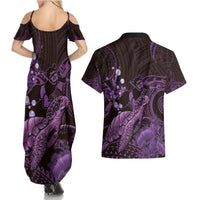 Purple Aloha Hawaii Couples Matching Summer Maxi Dress and Hawaiian Shirt Snorkeling With Sea Turtle Polynesian Pattern LT14 - Polynesian Pride