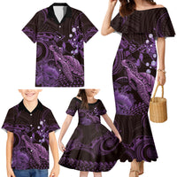 Purple Aloha Hawaii Family Matching Mermaid Dress and Hawaiian Shirt Snorkeling With Sea Turtle Polynesian Pattern LT14 - Polynesian Pride