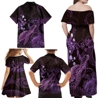 Purple Aloha Hawaii Family Matching Off Shoulder Maxi Dress and Hawaiian Shirt Snorkeling With Sea Turtle Polynesian Pattern LT14 - Polynesian Pride