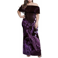Purple Aloha Hawaii Family Matching Off Shoulder Maxi Dress and Hawaiian Shirt Snorkeling With Sea Turtle Polynesian Pattern LT14 Mom's Dress Purple - Polynesian Pride