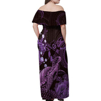 Purple Aloha Hawaii Family Matching Off Shoulder Maxi Dress and Hawaiian Shirt Snorkeling With Sea Turtle Polynesian Pattern LT14 - Polynesian Pride