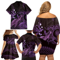 Purple Aloha Hawaii Family Matching Off Shoulder Short Dress and Hawaiian Shirt Snorkeling With Sea Turtle Polynesian Pattern LT14 - Polynesian Pride