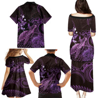 Purple Aloha Hawaii Family Matching Puletasi and Hawaiian Shirt Snorkeling With Sea Turtle Polynesian Pattern LT14 - Polynesian Pride