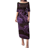 Purple Aloha Hawaii Family Matching Puletasi and Hawaiian Shirt Snorkeling With Sea Turtle Polynesian Pattern LT14 Mom's Dress Purple - Polynesian Pride