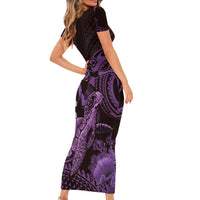 Purple Aloha Hawaii Family Matching Short Sleeve Bodycon Dress and Hawaiian Shirt Snorkeling With Sea Turtle Polynesian Pattern LT14 - Polynesian Pride
