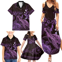 Purple Aloha Hawaii Family Matching Summer Maxi Dress and Hawaiian Shirt Snorkeling With Sea Turtle Polynesian Pattern LT14 - Polynesian Pride