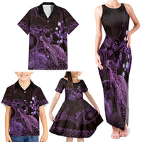 Purple Aloha Hawaii Family Matching Tank Maxi Dress and Hawaiian Shirt Snorkeling With Sea Turtle Polynesian Pattern LT14 - Polynesian Pride