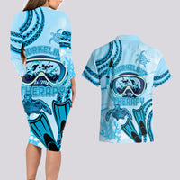 Hawaii Sea Turtle Snorkeling Is My Therapy Couples Matching Long Sleeve Bodycon Dress and Hawaiian Shirt LT14 - Polynesian Pride