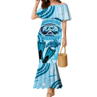 Hawaii Sea Turtle Snorkeling Is My Therapy Family Matching Mermaid Dress and Hawaiian Shirt LT14 Mom's Dress Blue - Polynesian Pride