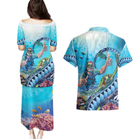 Hawaii Snorkeling Honu Turtle Couples Matching Puletasi and Hawaiian Shirt Under The Ocean Vibes