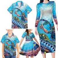 Hawaii Snorkeling Honu Turtle Family Matching Long Sleeve Bodycon Dress and Hawaiian Shirt Under The Ocean Vibes LT14 - Polynesian Pride