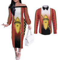 Personalised Bukidnon Philippines Couples Matching Off The Shoulder Long Sleeve Dress and Long Sleeve Button Shirt The Food Basket of Region X LT14 Red - Polynesian Pride