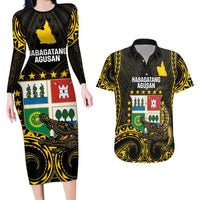 Agusan del Sur Philippines Couples Matching Long Sleeve Bodycon Dress and Hawaiian Shirt Habagatang Agusan Lolong LT14 Black - Polynesian Pride