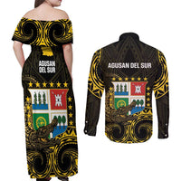 Agusan del Sur Philippines Couples Matching Off Shoulder Maxi Dress and Long Sleeve Button Shirt Habagatang Agusan Lolong LT14 - Polynesian Pride