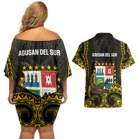 Agusan del Sur Philippines Couples Matching Off Shoulder Short Dress and Hawaiian Shirt Habagatang Agusan Lolong LT14 - Polynesian Pride