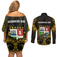 Agusan del Sur Philippines Couples Matching Off Shoulder Short Dress and Long Sleeve Button Shirt Habagatang Agusan Lolong LT14 - Polynesian Pride