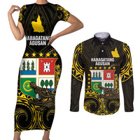 Agusan del Sur Philippines Couples Matching Short Sleeve Bodycon Dress and Long Sleeve Button Shirt Habagatang Agusan Lolong LT14 Black - Polynesian Pride