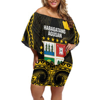 Agusan del Sur Philippines Family Matching Off Shoulder Short Dress and Hawaiian Shirt Habagatang Agusan Lolong LT14 Mom's Dress Black - Polynesian Pride