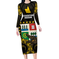 Agusan del Sur Philippines Long Sleeve Bodycon Dress Habagatang Agusan Lolong LT14 Long Dress Black - Polynesian Pride