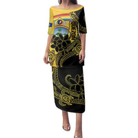Quezon Province Family Matching Puletasi and Hawaiian Shirt Cocolandia Philippines Turtle LT14 Mom's Dress Gold - Polynesian Pride