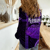 Polynesian Pride Hawaiian Islands Women Casual Shirt Kauai Map Purple Kanaka With Kakau LT14 - Polynesian Pride