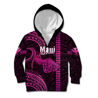 Personalised Hawaiian Islands Kid Hoodie Maui Map Pink Kanaka With Kakau LT14 Zip Hoodie Pink - Polynesian Pride