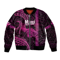 Personalised Hawaiian Islands Sleeve Zip Bomber Jacket Maui Map Pink Kanaka With Kakau LT14 Unisex Pink - Polynesian Pride