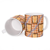 Aloha Hawaii Tiki Palaka Motifs Ceramic Mug Honohono Lei Orange Elegant Vibes