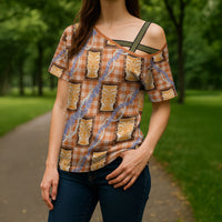 Aloha Hawaii Tiki Palaka Motifs Cross Shoulder Shirt Honohono Lei Orange Elegant Vibes LT14 - Polynesian Pride