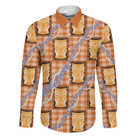 Aloha Hawaii Tiki Palaka Motifs Family Matching Summer Maxi Dress and Hawaiian Shirt Honohono Lei Orange Elegant Vibes LT14 Dad's Shirt - Long Sleeve Orange - Polynesian Pride