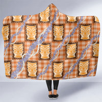 Aloha Hawaii Tiki Palaka Motifs Hooded Blanket Honohono Lei Orange Elegant Vibes LT14 One Size Orange - Polynesian Pride