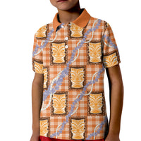 Aloha Hawaii Tiki Palaka Motifs Kid Polo Shirt Honohono Lei Orange Elegant Vibes LT14 Kid Orange - Polynesian Pride