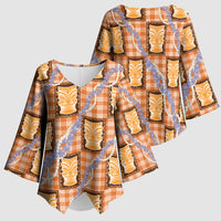 Aloha Hawaii Tiki Palaka Motifs Kimono Sleeve Blouse Honohono Lei Orange Elegant Vibes LT14 - Polynesian Pride