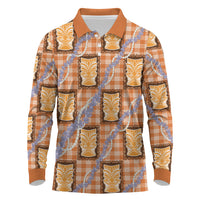 Aloha Hawaii Tiki Palaka Motifs Long Sleeve Polo Shirt Honohono Lei Orange Elegant Vibes LT14 Orange - Polynesian Pride