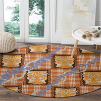 Aloha Hawaii Tiki Palaka Motifs Round Carpet Honohono Lei Orange Elegant Vibes LT14 - Polynesian Pride