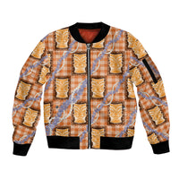 Aloha Hawaii Tiki Palaka Motifs Sleeve Zip Bomber Jacket Honohono Lei Orange Elegant Vibes LT14 Unisex Orange - Polynesian Pride