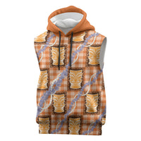 Aloha Hawaii Tiki Palaka Motifs Sleeveless Hoodie Honohono Lei Orange Elegant Vibes LT14 Orange - Polynesian Pride