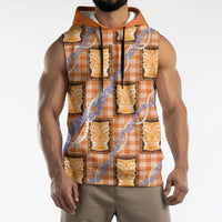 Aloha Hawaii Tiki Palaka Motifs Sleeveless Hoodie Honohono Lei Orange Elegant Vibes LT14 - Polynesian Pride