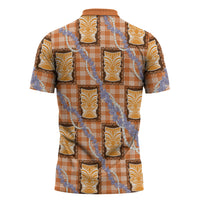 Aloha Hawaii Tiki Palaka Motifs Zipper Polo Shirt Honohono Lei Orange Elegant Vibes LT14 - Polynesian Pride