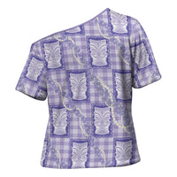 Aloha Hawaii Tiki Palaka Motifs Cross Shoulder Shirt Honohono Lei Purple Elegant Vibes LT14 - Polynesian Pride