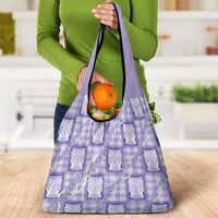 Aloha Hawaii Tiki Palaka Motifs Grocery Bag Honohono Lei Purple Elegant Vibes LT14 - Polynesian Pride
