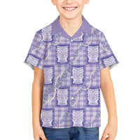 Aloha Hawaii Tiki Palaka Motifs Kid Hawaiian Shirt Honohono Lei Purple Elegant Vibes LT14 Kid Purple - Polynesian Pride