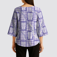Aloha Hawaii Tiki Palaka Motifs Kimono Sleeve Blouse Honohono Lei Purple Elegant Vibes LT14 - Polynesian Pride
