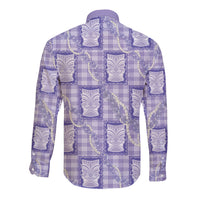 Aloha Hawaii Tiki Palaka Motifs Long Sleeve Button Shirt Honohono Lei Purple Elegant Vibes LT14 - Polynesian Pride