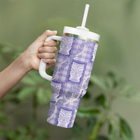 Aloha Hawaii Tiki Palaka Motifs Tumbler With Handle Honohono Lei Purple Elegant Vibes LT14 - Polynesian Pride