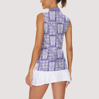 Aloha Hawaii Tiki Palaka Motifs Women Sleeveless Polo Shirt Honohono Lei Purple Elegant Vibes LT14 - Polynesian Pride