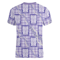 Aloha Hawaii Tiki Palaka Motifs Women V-Neck T-Shirt Honohono Lei Purple Elegant Vibes LT14 - Polynesian Pride