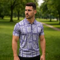 Aloha Hawaii Tiki Palaka Motifs Zipper Polo Shirt Honohono Lei Purple Elegant Vibes LT14 - Polynesian Pride